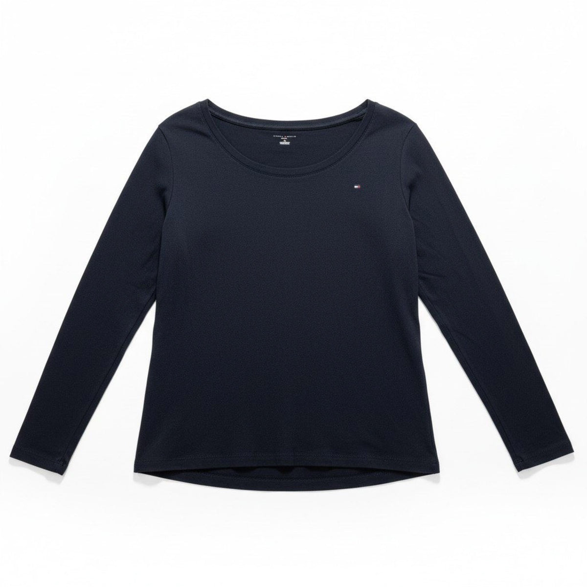 Tommy Hilfiger L Navy Blue Womens Long Sleeve Crewneck Tee Casual Preppy Shirt