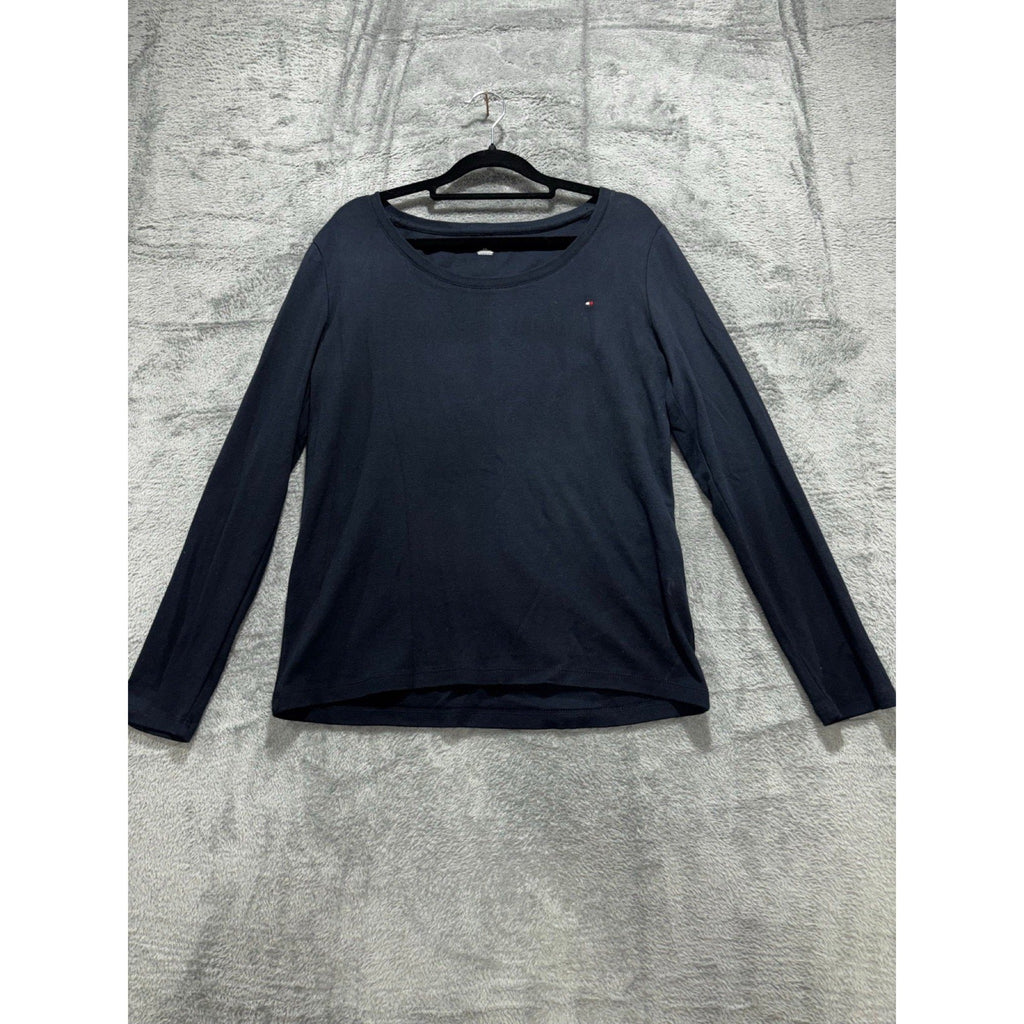 Tommy Hilfiger L Navy Blue Womens Long Sleeve Crewneck Tee Casual Preppy Shirt