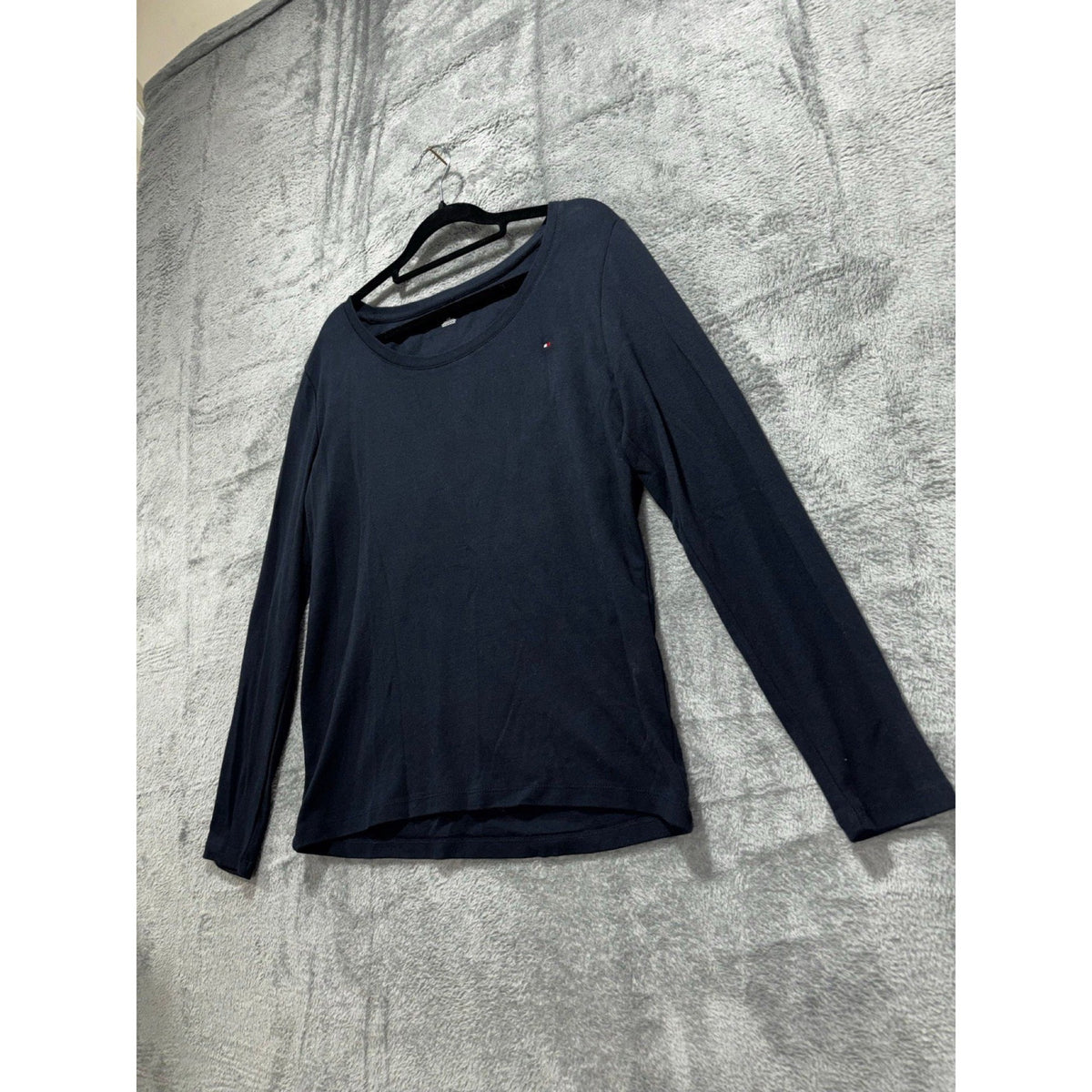 Tommy Hilfiger L Navy Blue Womens Long Sleeve Crewneck Tee Casual Preppy Shirt
