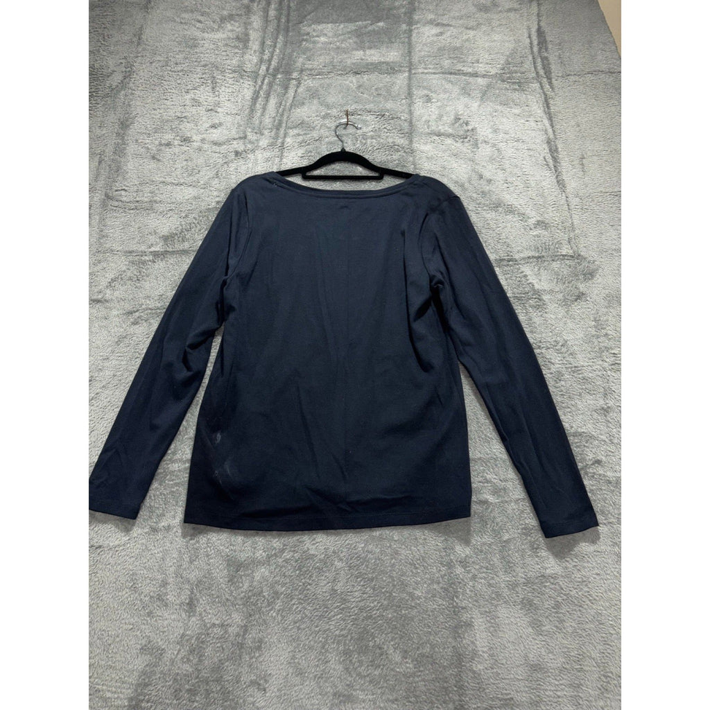 Tommy Hilfiger L Navy Blue Womens Long Sleeve Crewneck Tee Casual Preppy Shirt