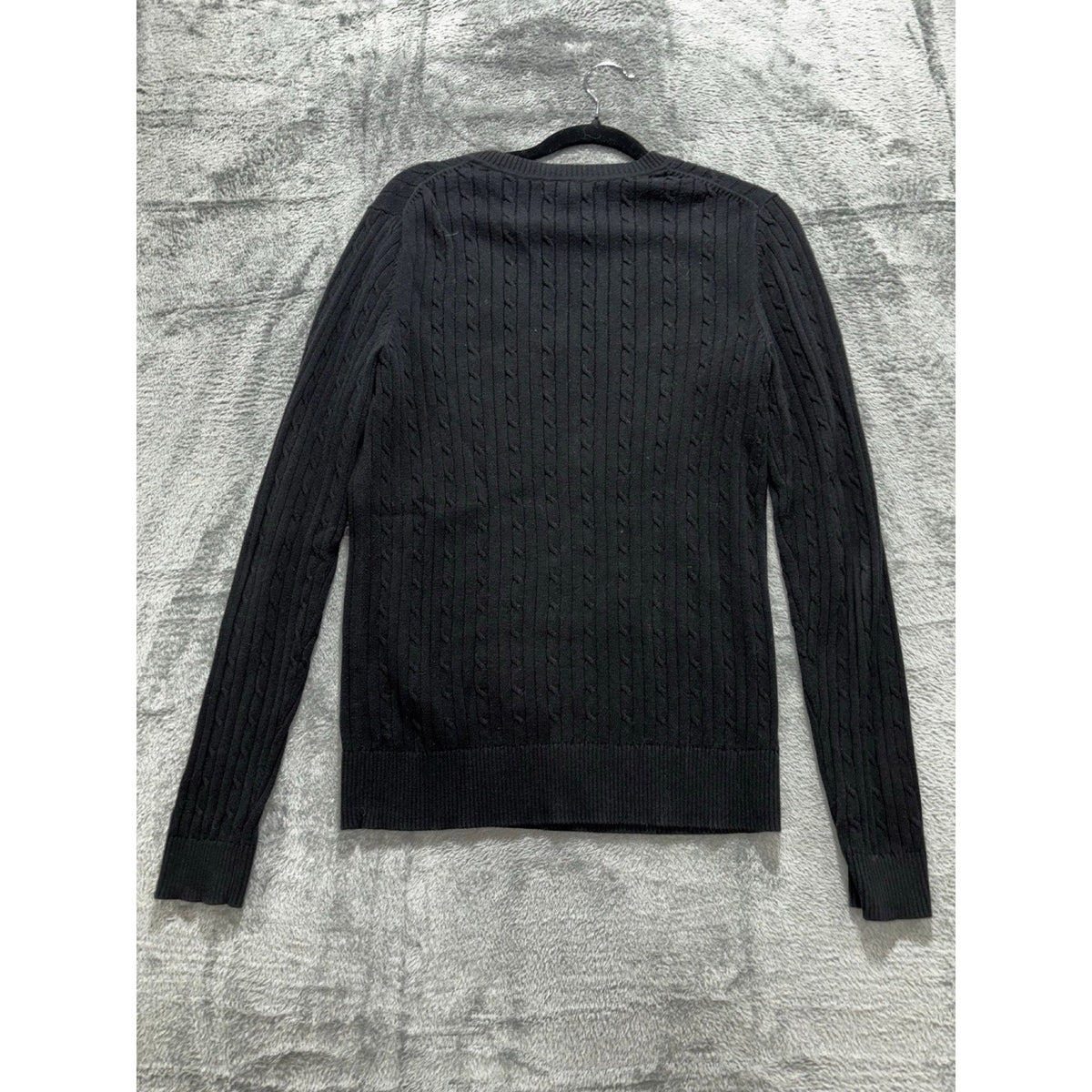 Tommy Hilfiger M Black Cable Knit V-Neck Sweater Womens Preppy Casual