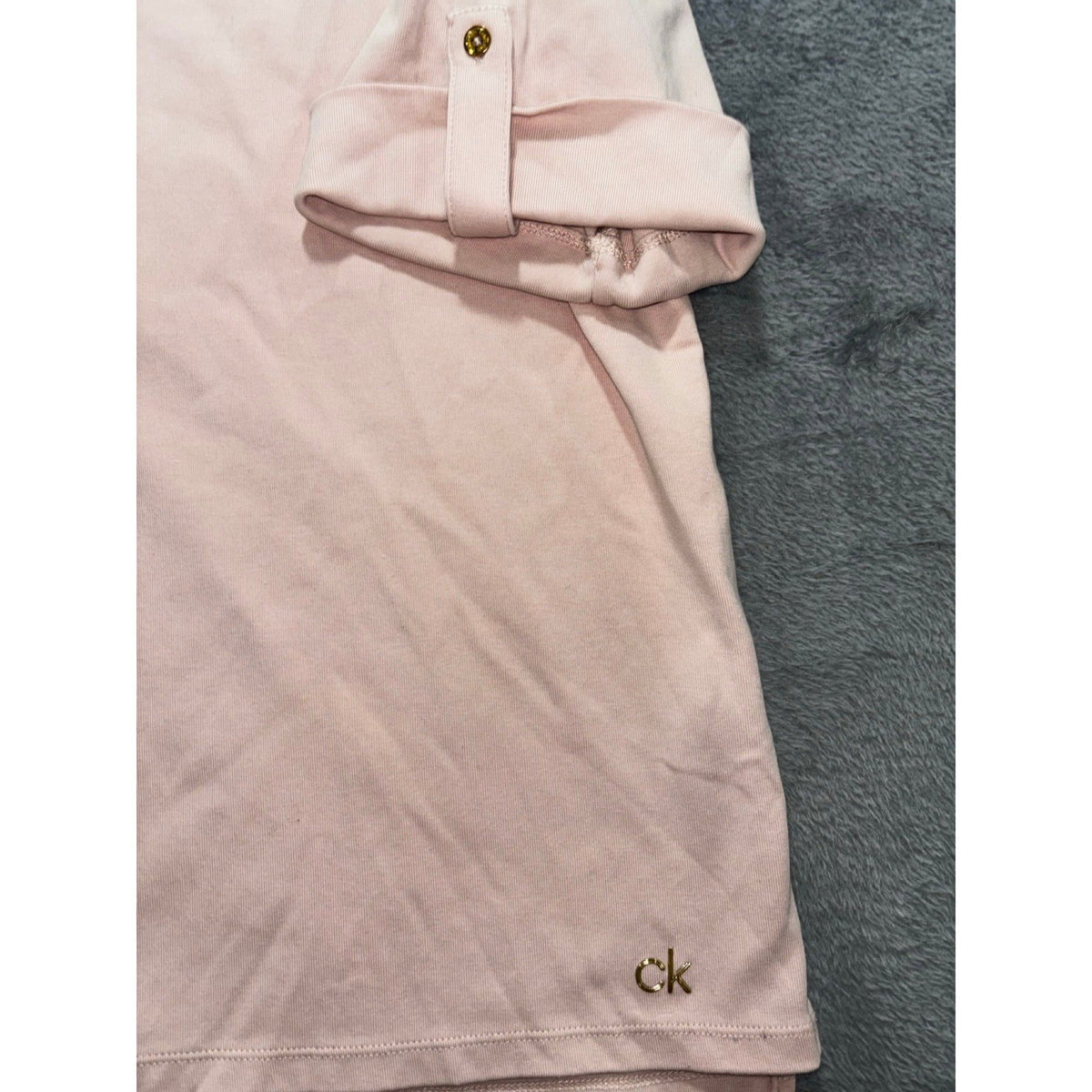 Calvin Klein XL Womens Pale Pink Boatneck Roll-Tab Tee Casual Preppy Shirt Top