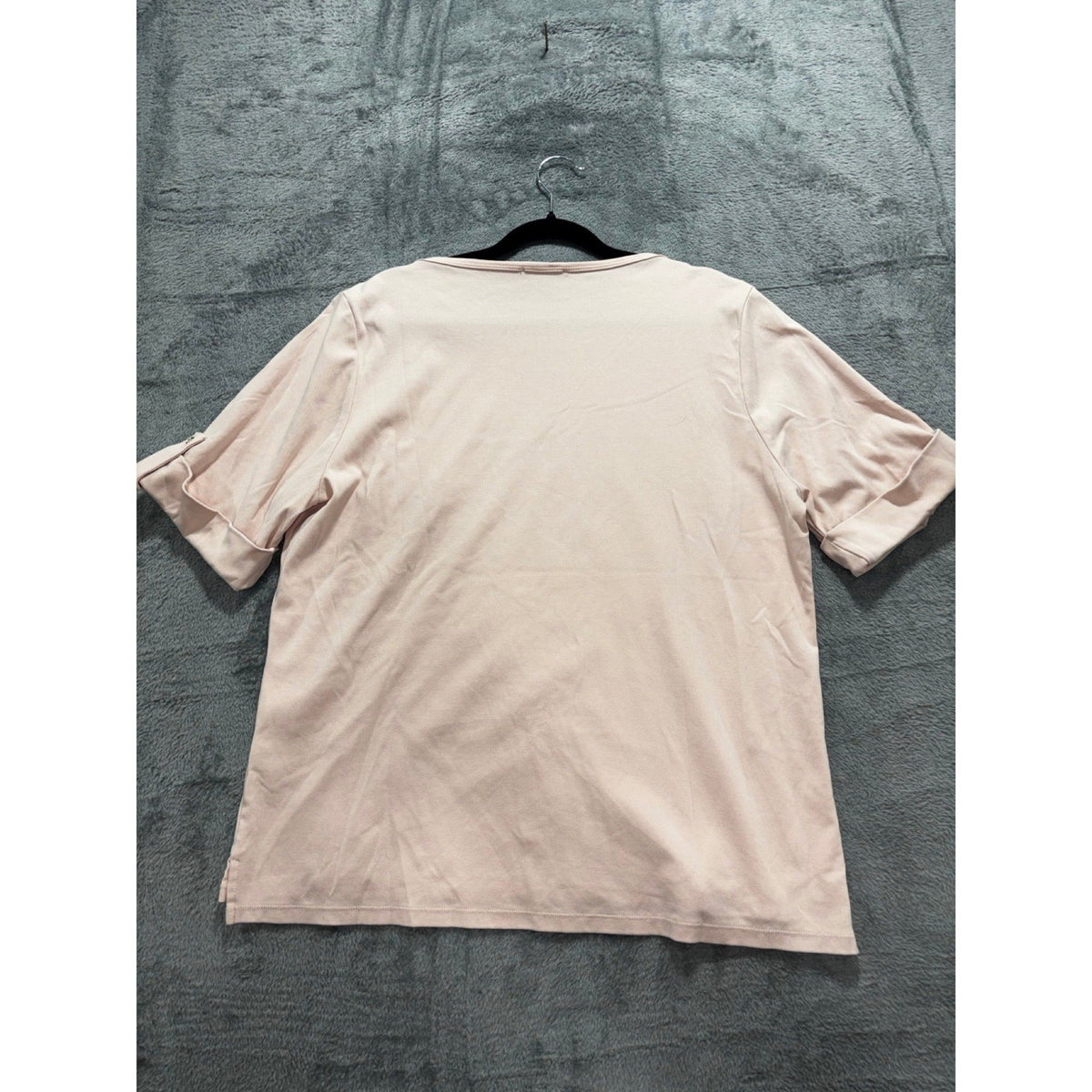 Calvin Klein XL Womens Pale Pink Boatneck Roll-Tab Tee Casual Preppy Shirt Top