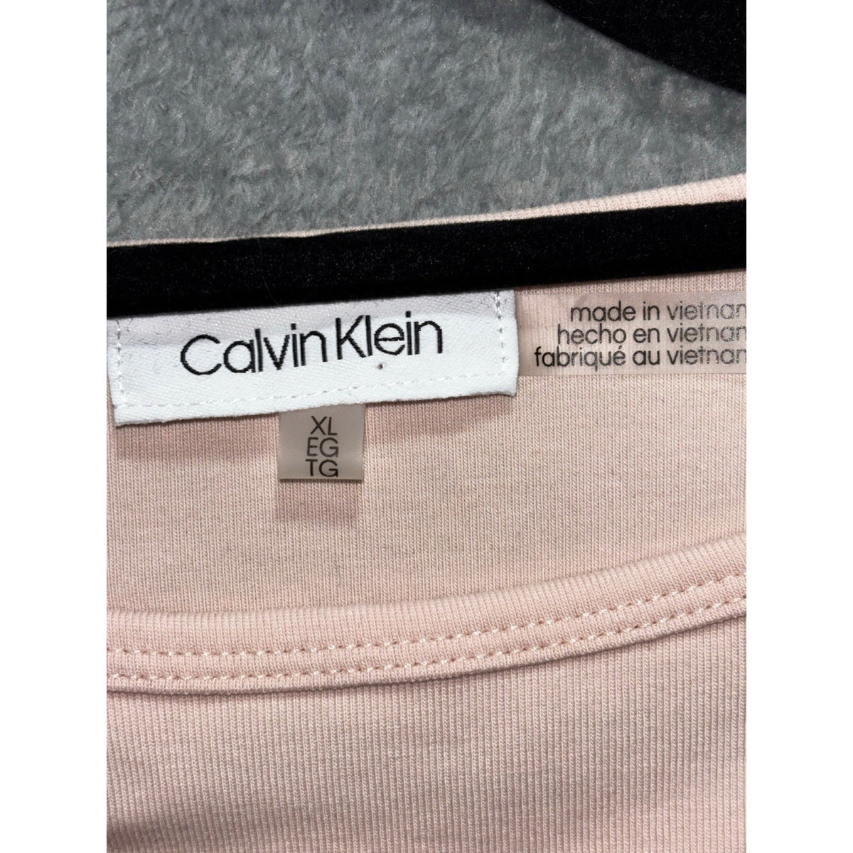 Calvin Klein XL Womens Pale Pink Boatneck Roll-Tab Tee Casual Preppy Shirt Top