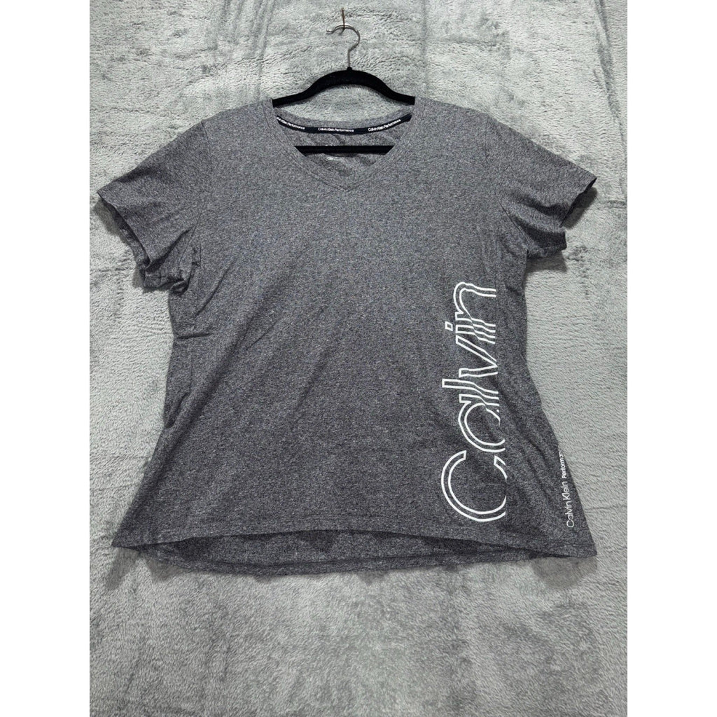 Calvin Klein Performance 1X Gray Womens V-Neck Tee Casual Athleisure Shirt