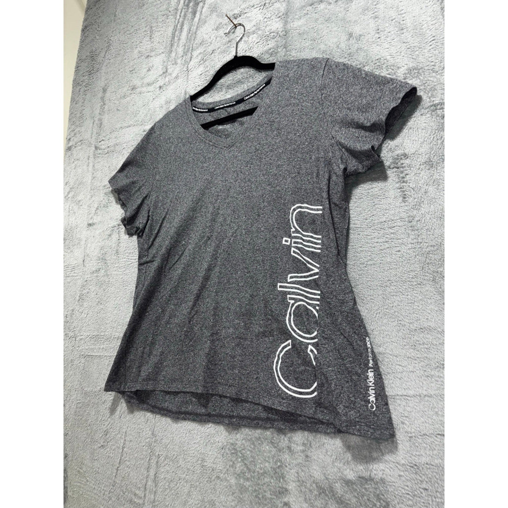 Calvin Klein Performance 1X Gray Womens V-Neck Tee Casual Athleisure Shirt