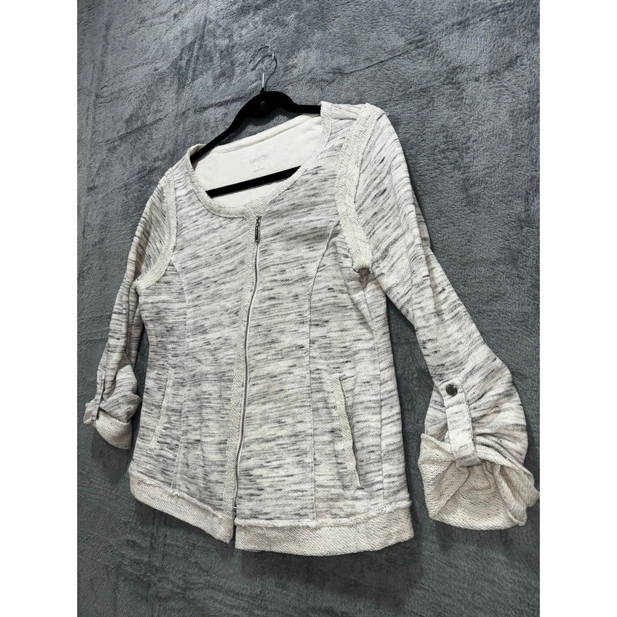 Calvin Klein Performance Womens L White Space Dye Zip Cardigan Jacket Athleisure
