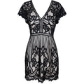 Boohoo Womens US 6 Black Lace V-Neck Mini Dress Sheer Overlay Party Dark Goth