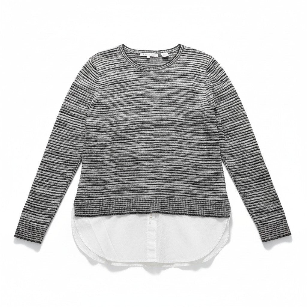 eight eight eight L Womens Black White Striped Layered Crewneck Sweater Casual