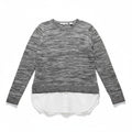 eight eight eight L Womens Black White Striped Layered Crewneck Sweater Casual