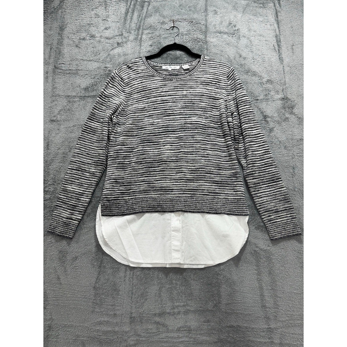eight eight eight L Womens Black White Striped Layered Crewneck Sweater Casual