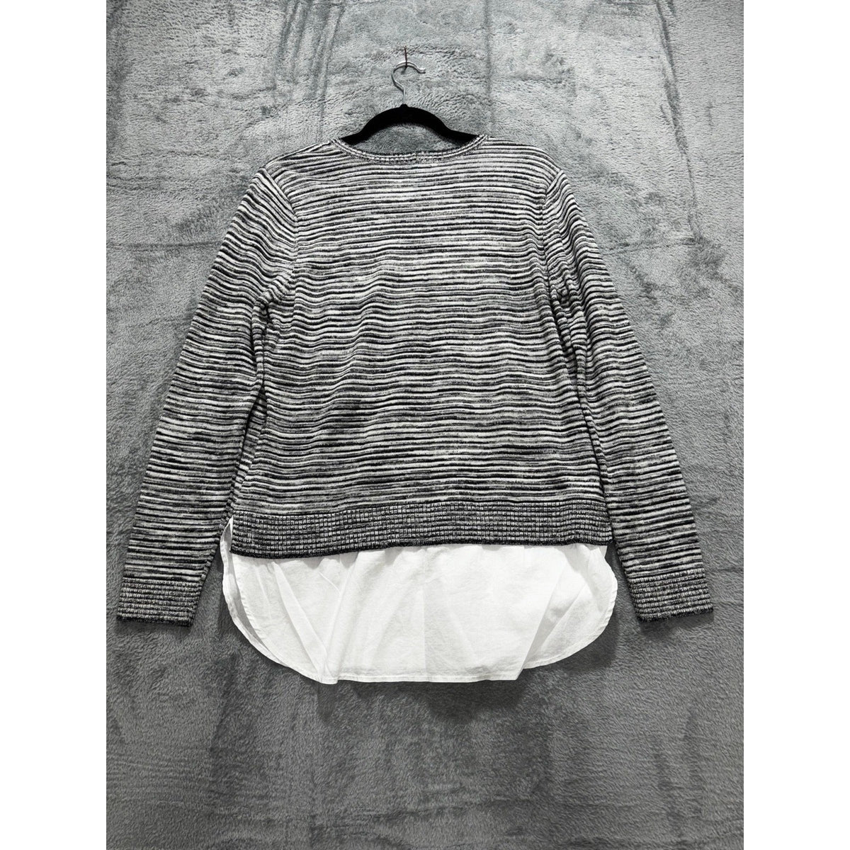 eight eight eight L Womens Black White Striped Layered Crewneck Sweater Casual
