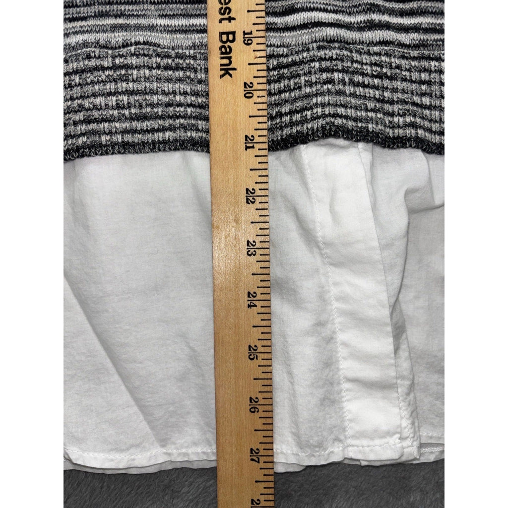 eight eight eight L Womens Black White Striped Layered Crewneck Sweater Casual