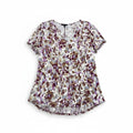 Sami & Jo L Womens Purple Floral Abstract V-Neck Short Sleeve Top Boho Casual