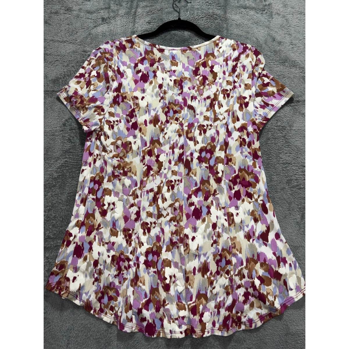 Sami & Jo L Womens Purple Floral Abstract V-Neck Short Sleeve Top Boho Casual