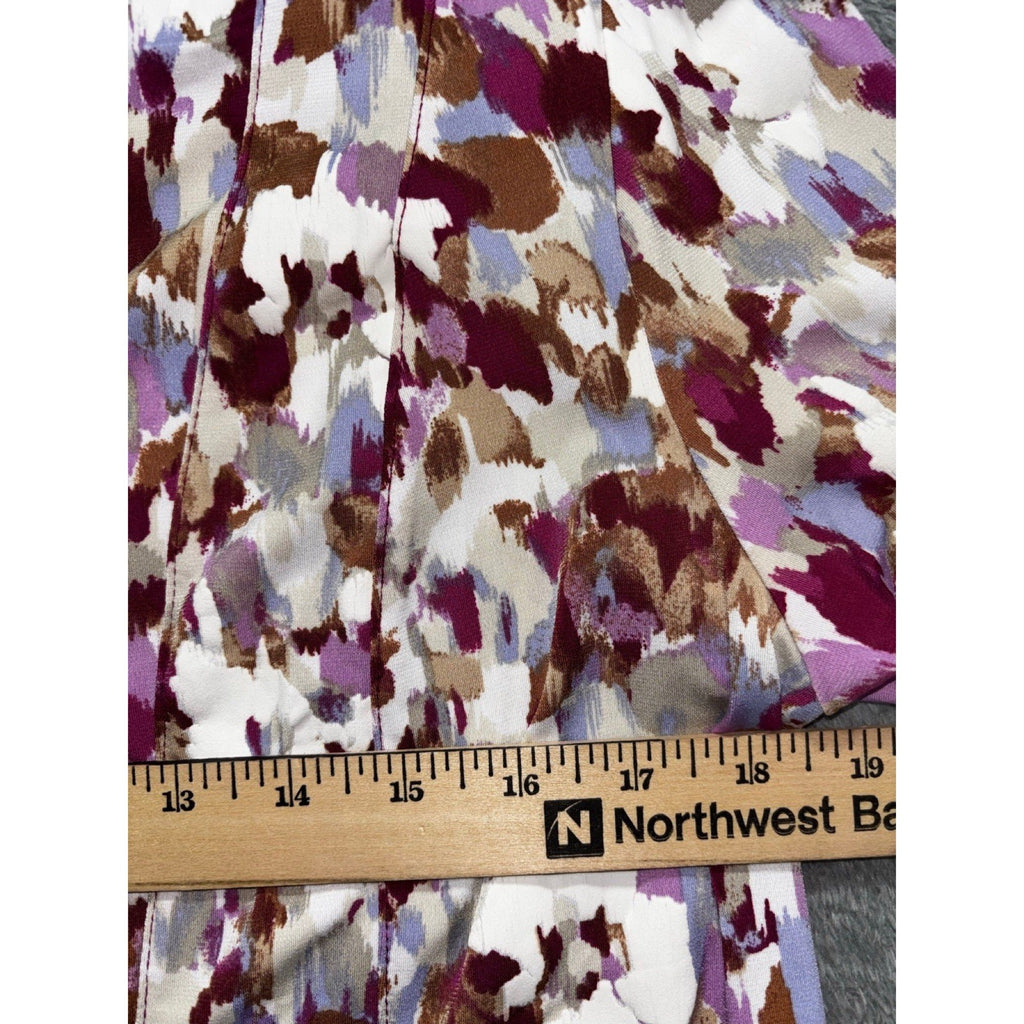 Sami & Jo L Womens Purple Floral Abstract V-Neck Short Sleeve Top Boho Casual