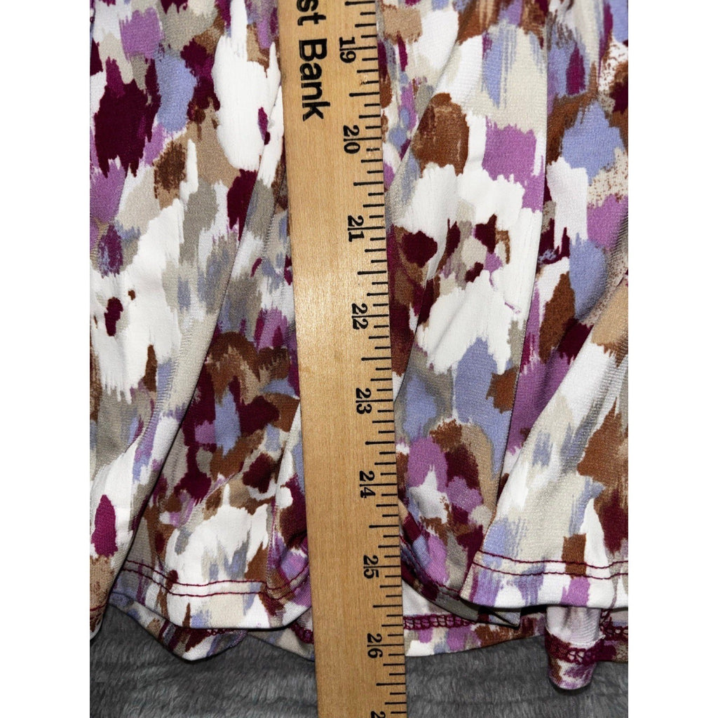 Sami & Jo L Womens Purple Floral Abstract V-Neck Short Sleeve Top Boho Casual