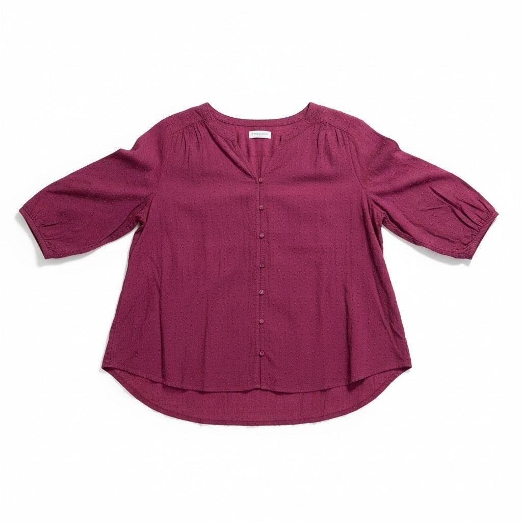 Croft & Barrow Womens XLP Pink Swiss Dot Button Front Blouse Boho Casual NEW