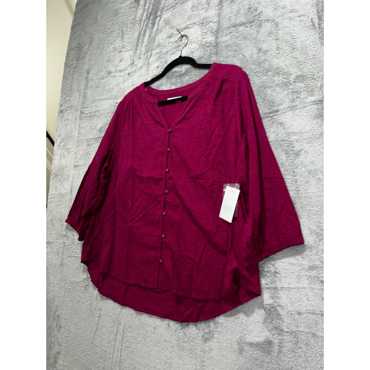 Croft & Barrow Womens XLP Pink Swiss Dot Button Front Blouse Boho Casual NEW