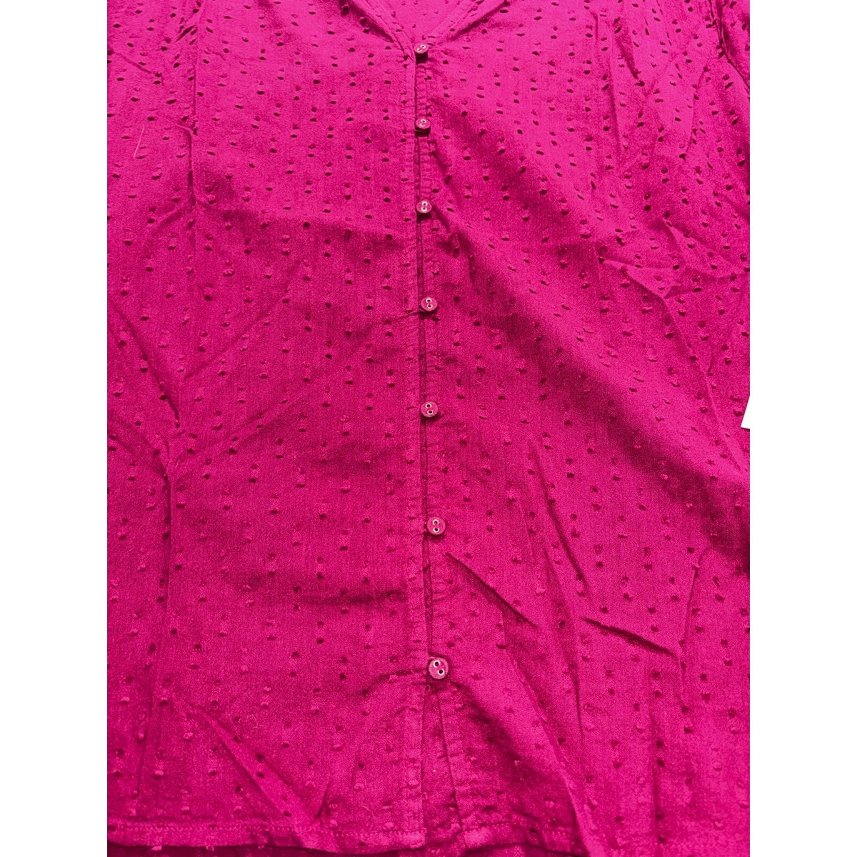 Croft & Barrow Womens XLP Pink Swiss Dot Button Front Blouse Boho Casual NEW