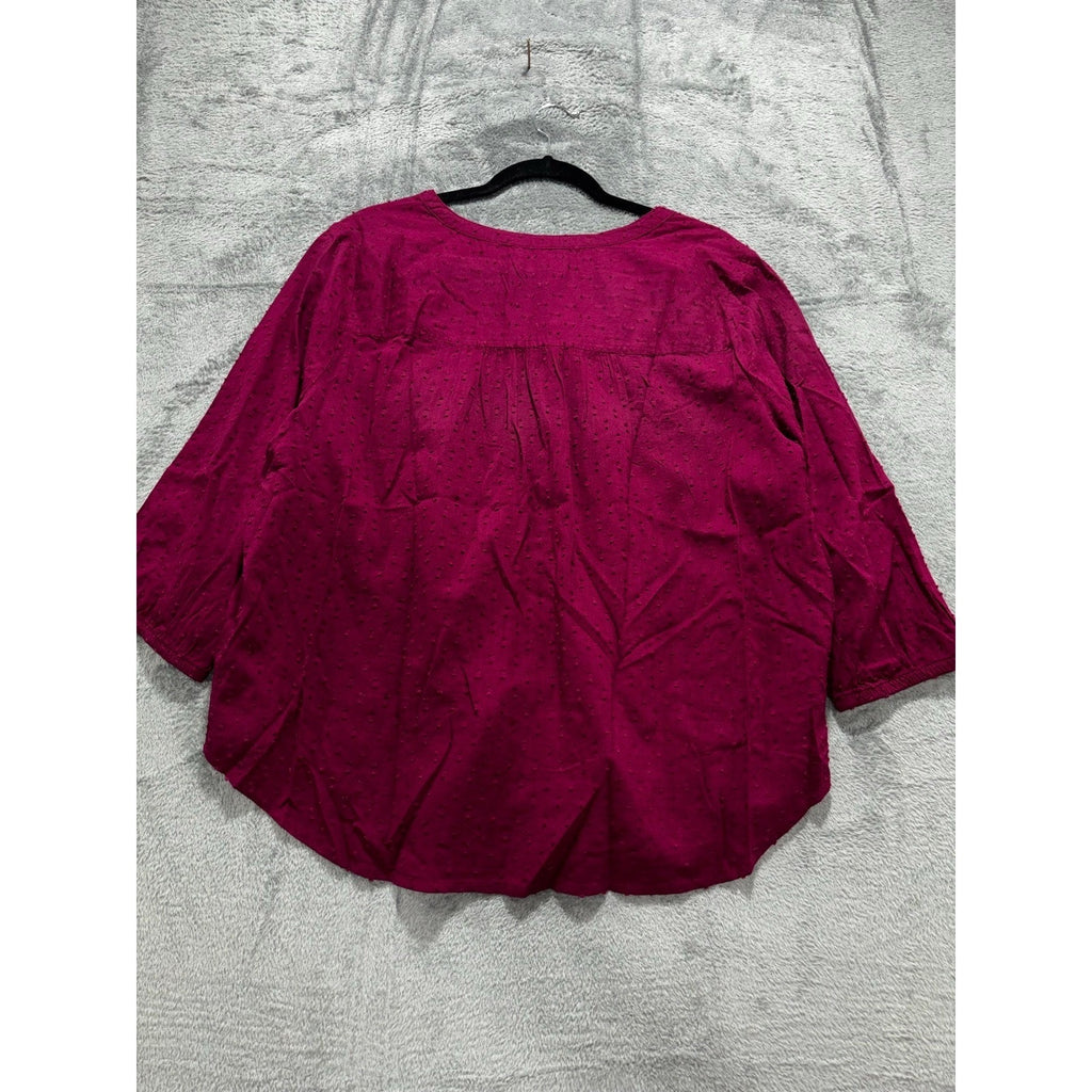 Croft & Barrow Womens XLP Pink Swiss Dot Button Front Blouse Boho Casual NEW