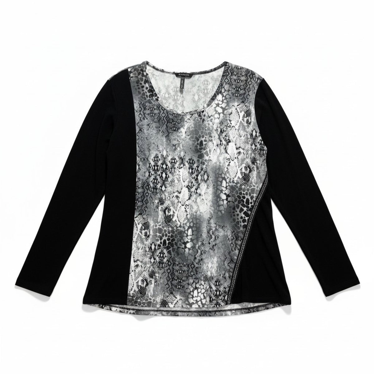 Bleeker & McDougal L Black Gray Snakeskin Colorblock Top Womens Casual