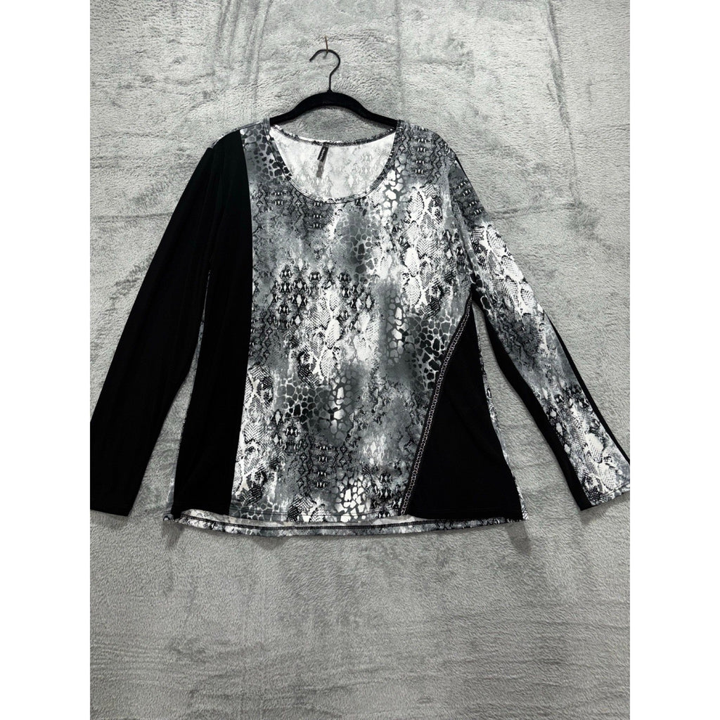 Bleeker & McDougal L Black Gray Snakeskin Colorblock Top Womens Casual