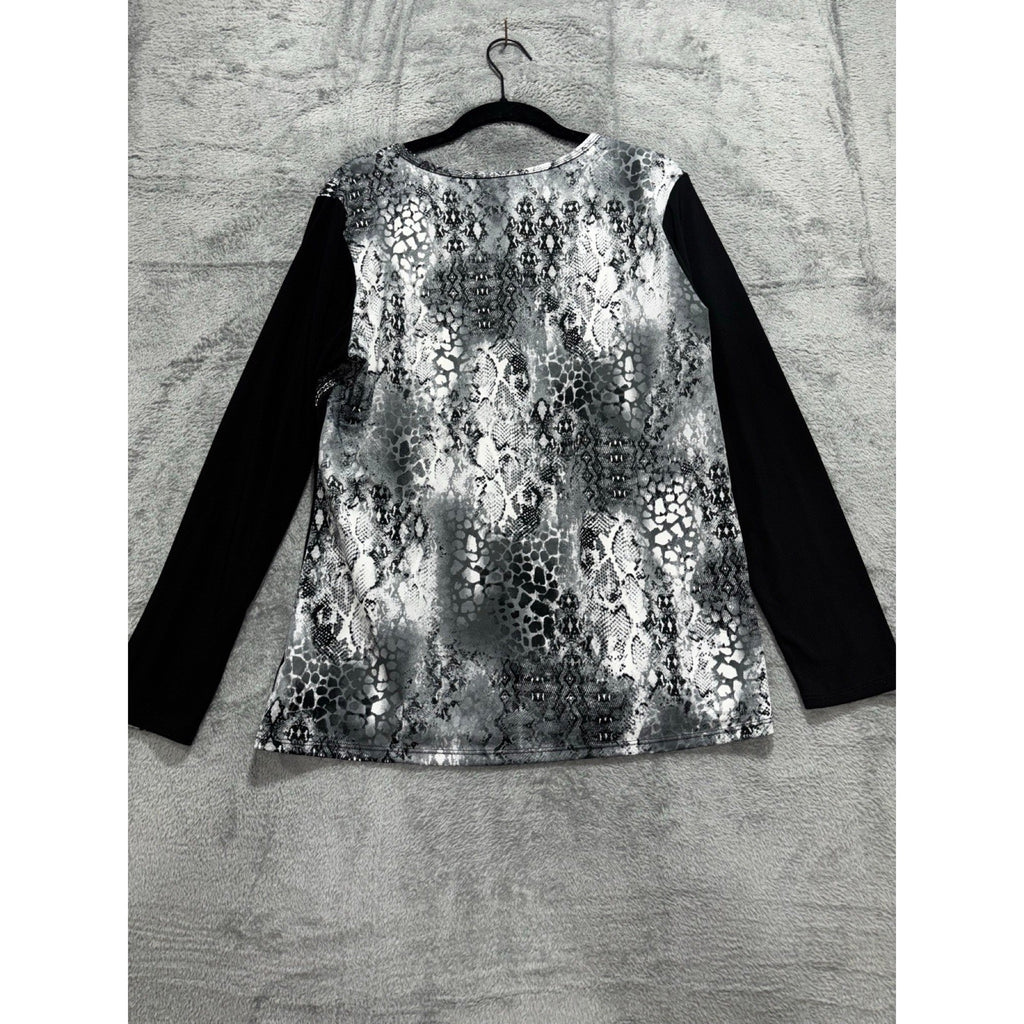 Bleeker & McDougal L Black Gray Snakeskin Colorblock Top Womens Casual
