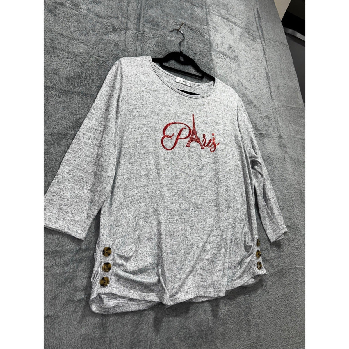 Retrelogy XL Womens Gray Paris Eiffel Tower Graphic 3/4 Sleeve Top Casual Cozy