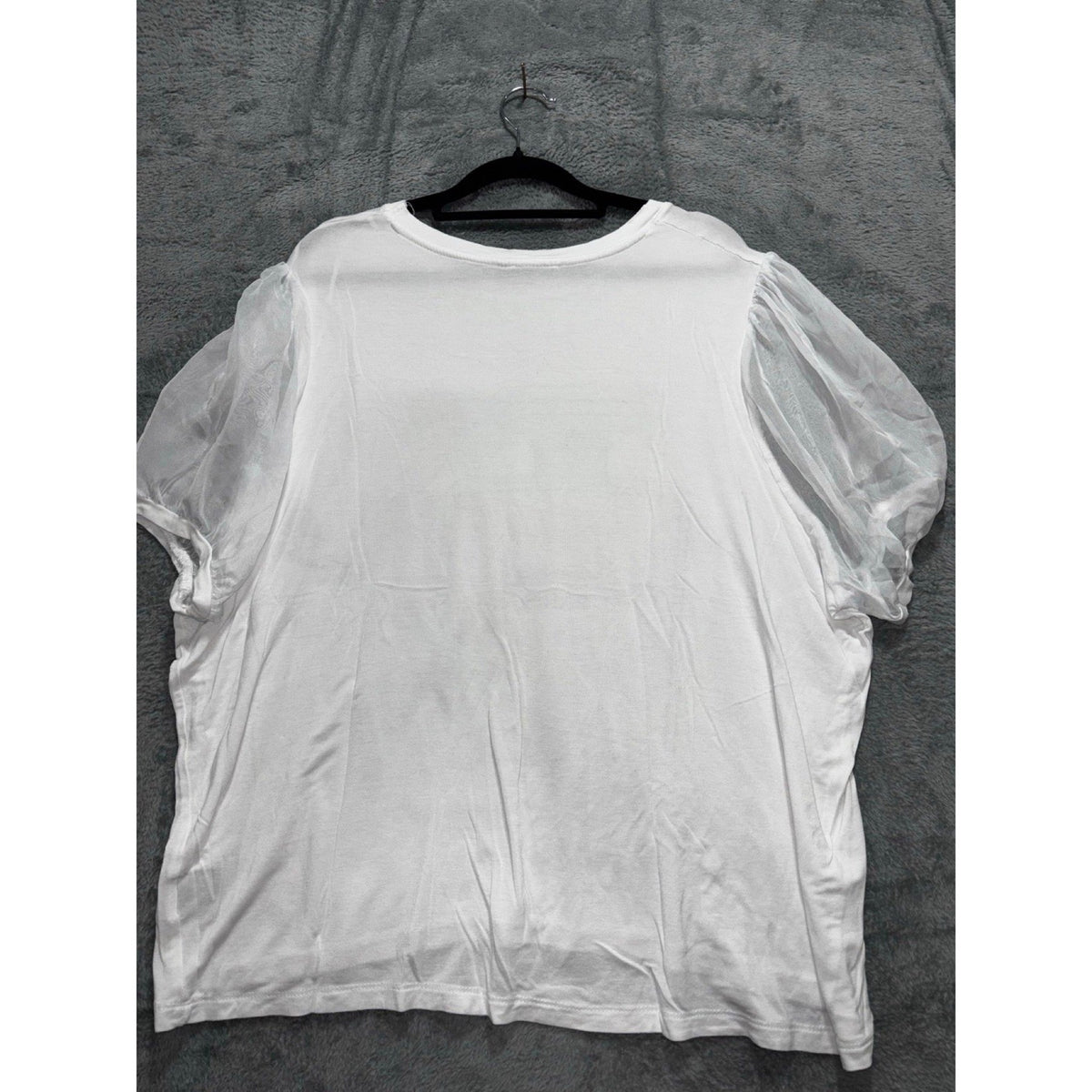 Love & Lace 1X White Womens Paris Graphic Tee Sheer Organza Sleeve Boho Casual