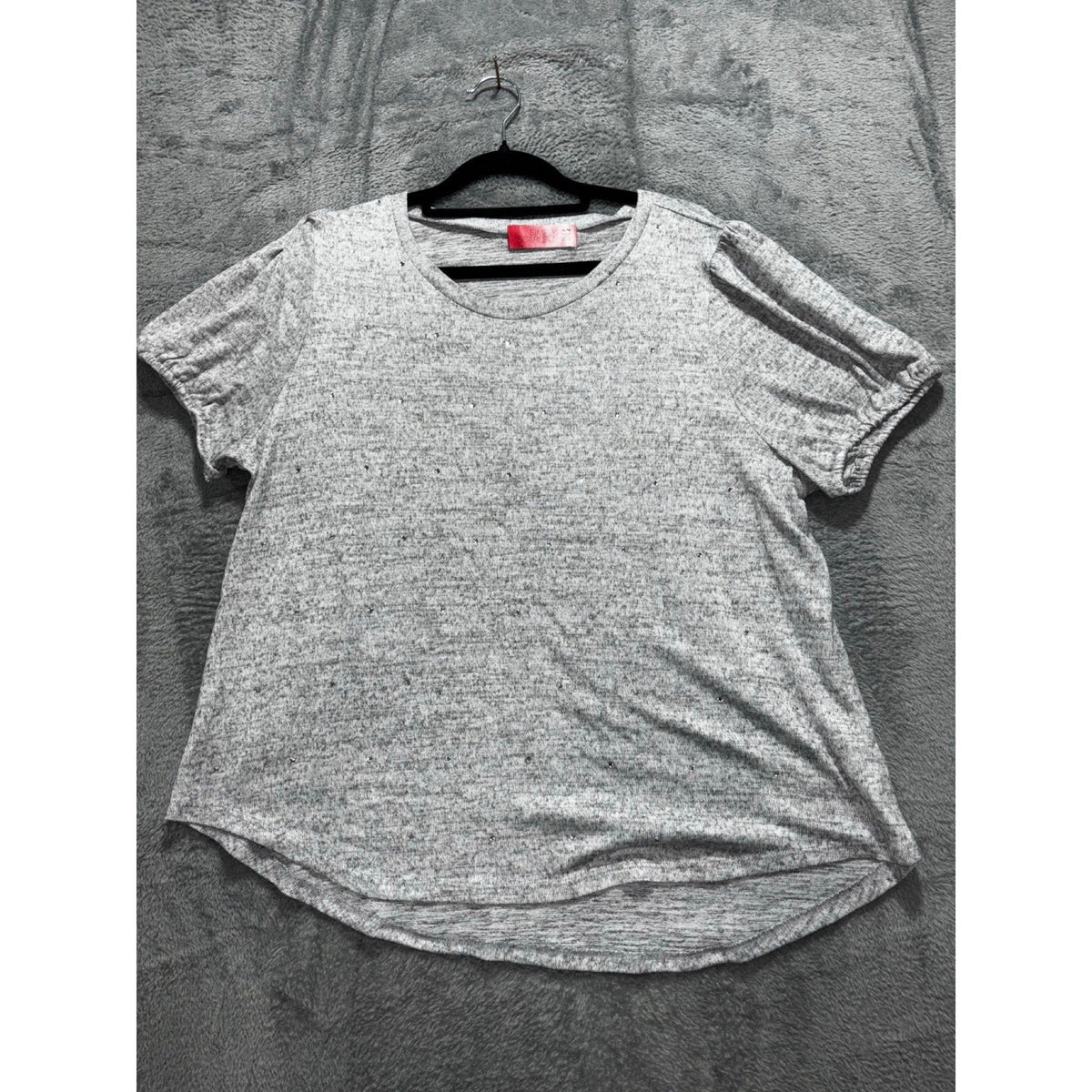 Simply Scarlett XL Gray Womens Rhinestone Embellished Tee Casual Cozy Boho