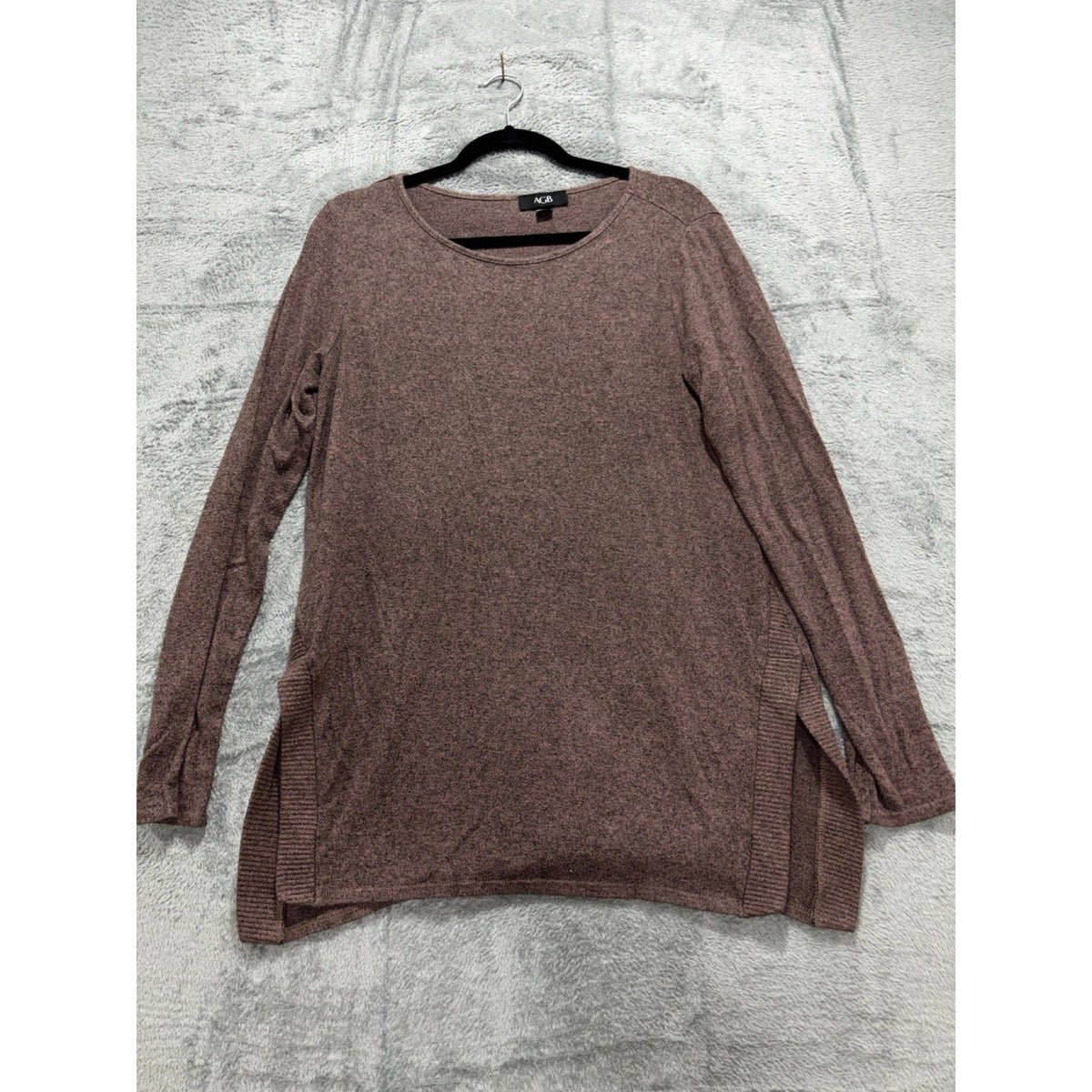 AGB Womens L Mauve Brown Long Sleeve Pullover Tunic Sweater Boho Casual Cozy