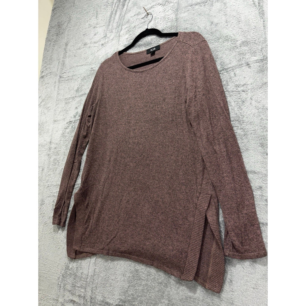 AGB Womens L Mauve Brown Long Sleeve Pullover Tunic Sweater Boho Casual Cozy