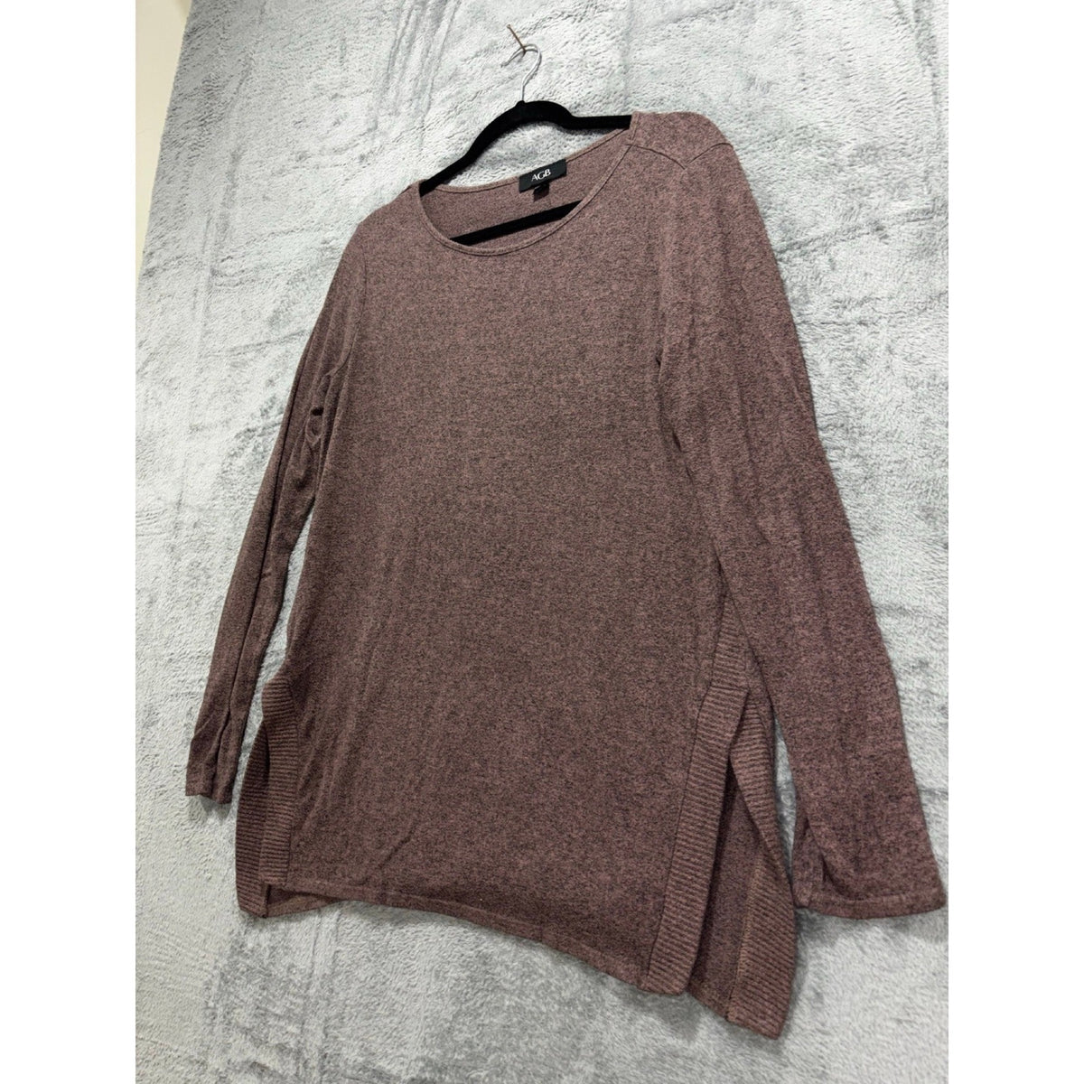 AGB Womens L Mauve Brown Long Sleeve Pullover Tunic Sweater Boho Casual Cozy
