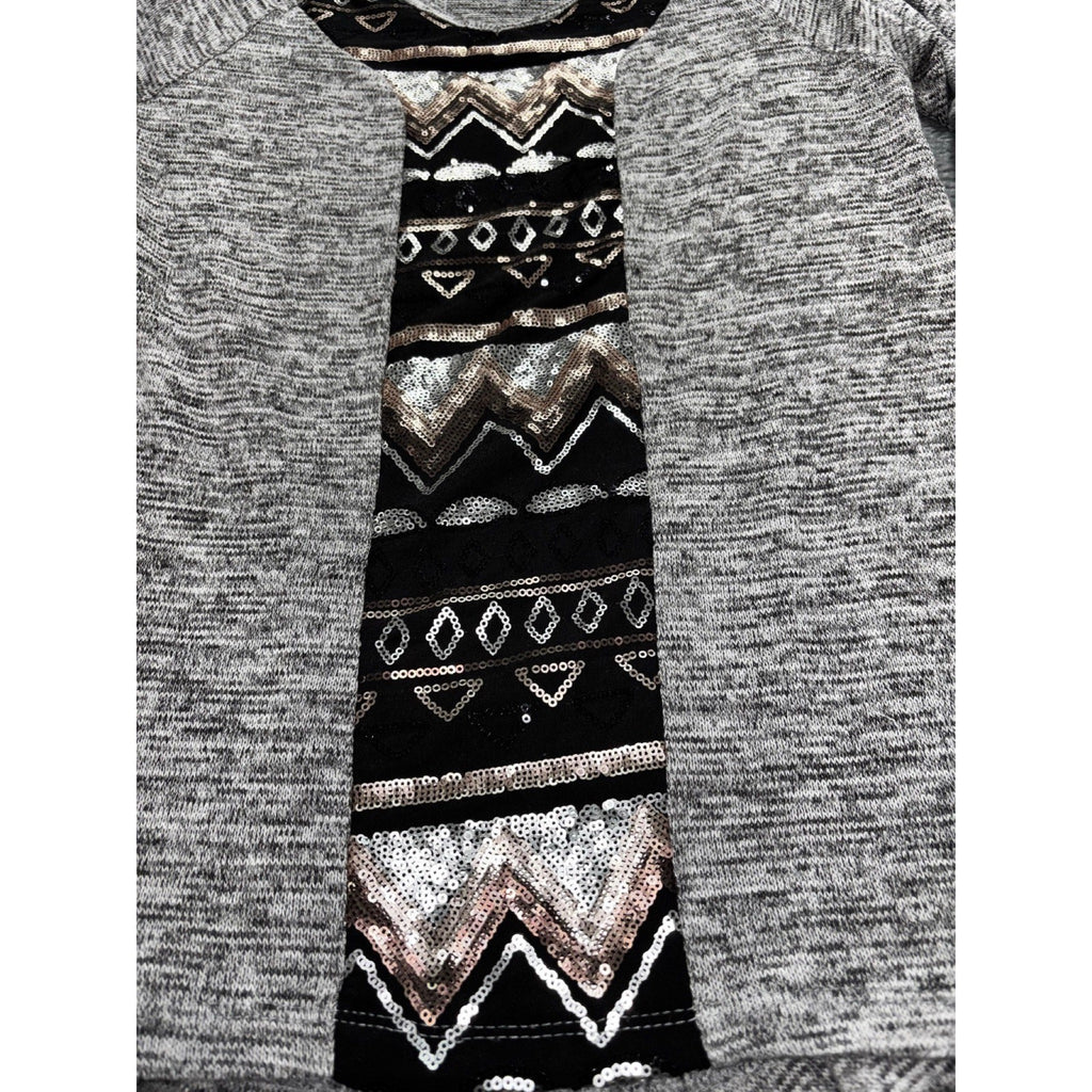 Oneworld Womens S Gray Sequin Panel Tunic Top Boho Casual Cozy Festival