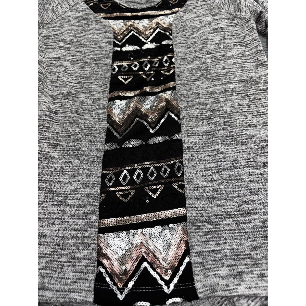 Oneworld Womens S Gray Sequin Panel Tunic Top Boho Casual Cozy Festival