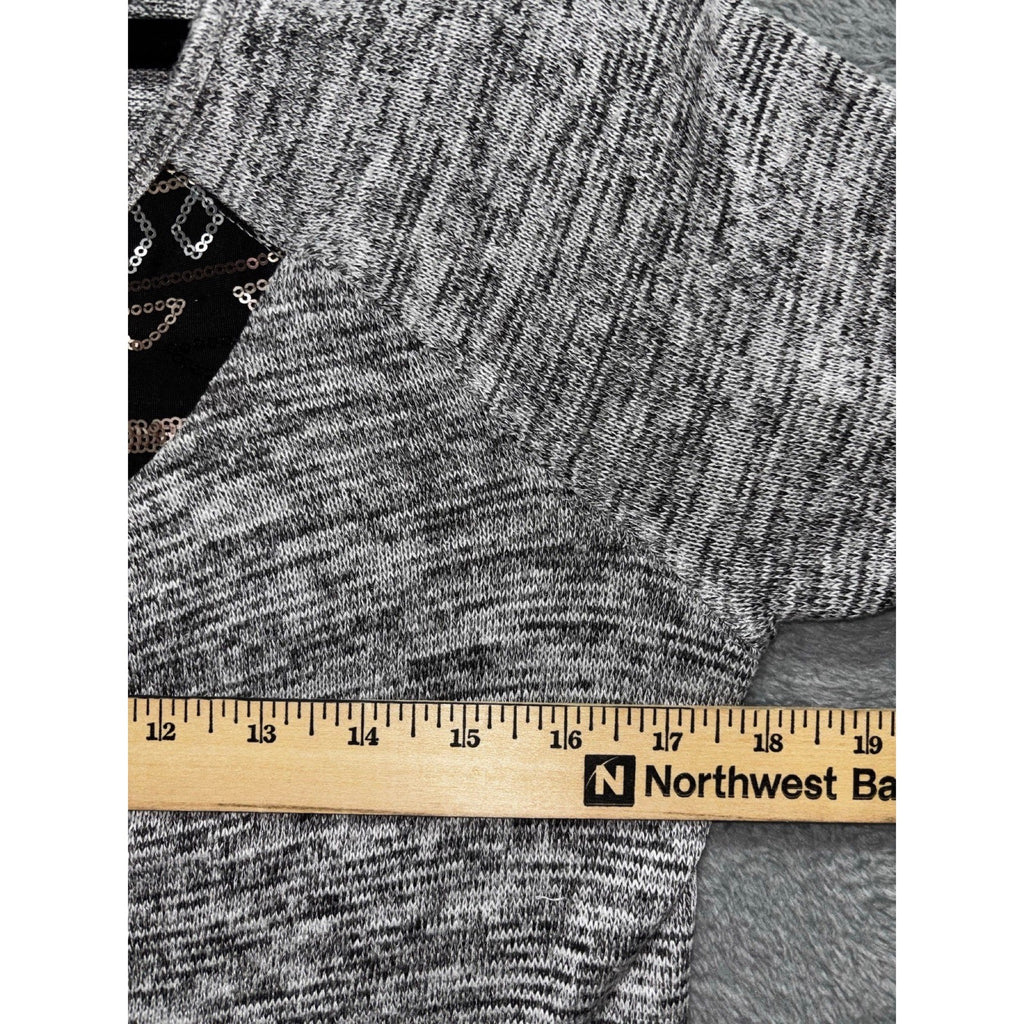 Oneworld Womens S Gray Sequin Panel Tunic Top Boho Casual Cozy Festival