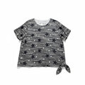Alfred Dunner PL Womens Gray Star Print Short Sleeve Sweater Casual Tie