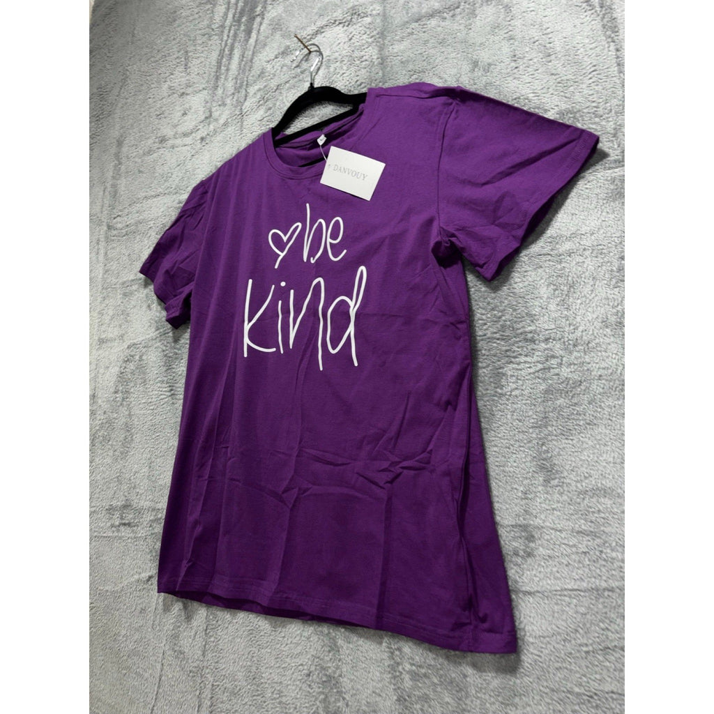 DANVOUY L Purple Womens Be Kind Graphic Tee Shirt Casual Cozy Boho