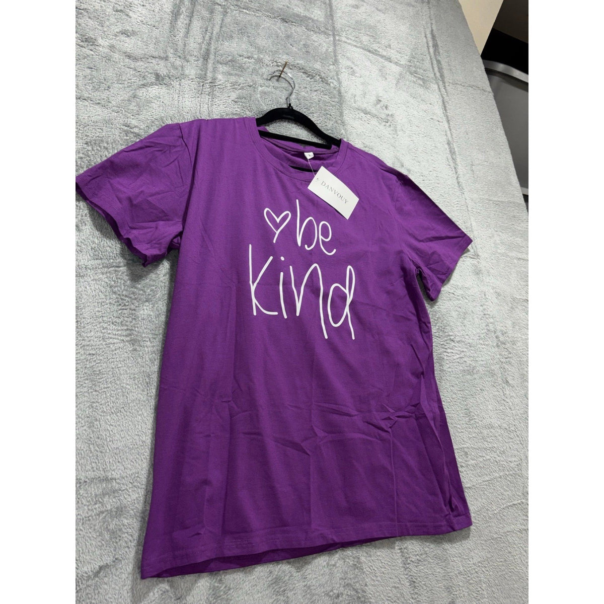 DANVOUY L Purple Womens Be Kind Graphic Tee Shirt Casual Cozy Boho