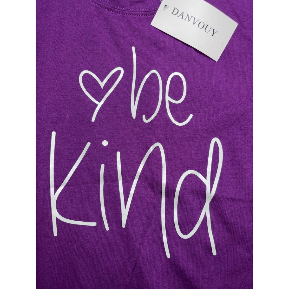 DANVOUY L Purple Womens Be Kind Graphic Tee Shirt Casual Cozy Boho