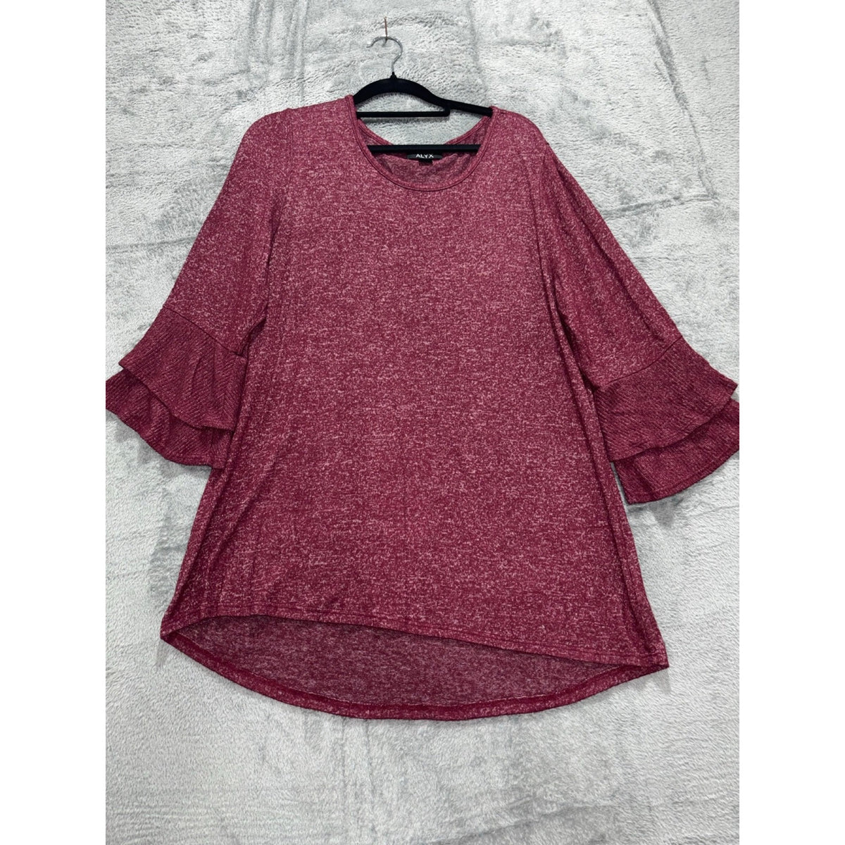 ALYX Womens L Burgundy Heather Ruffle Sleeve Top Boho Casual Cozy