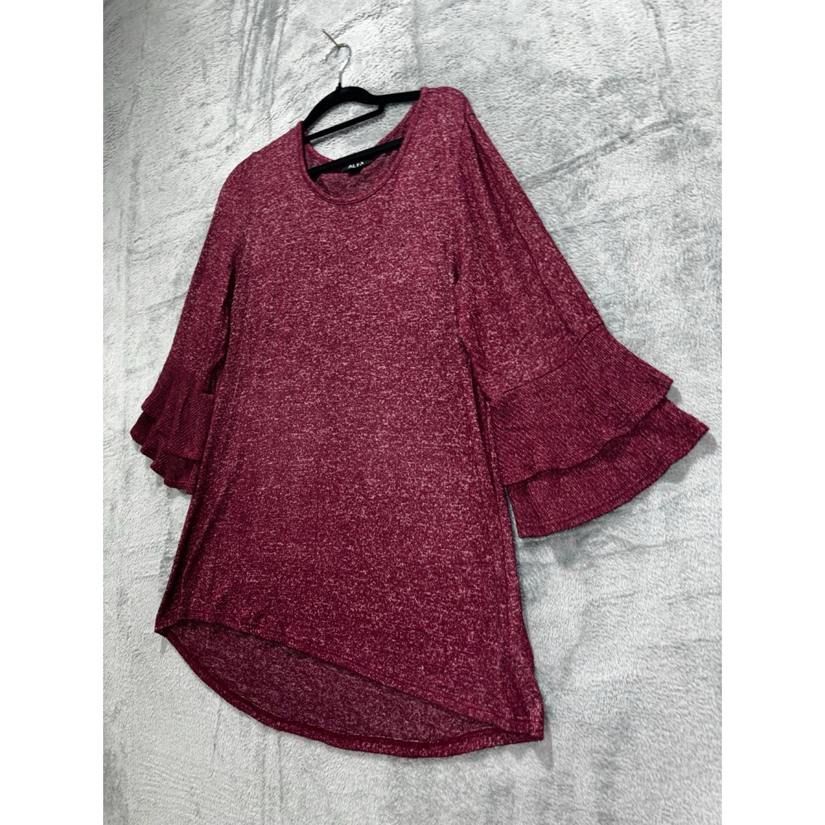 ALYX Womens L Burgundy Heather Ruffle Sleeve Top Boho Casual Cozy