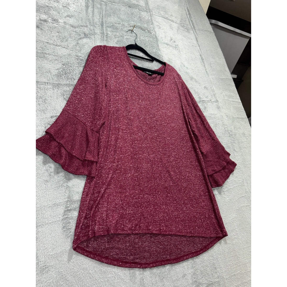 ALYX Womens L Burgundy Heather Ruffle Sleeve Top Boho Casual Cozy