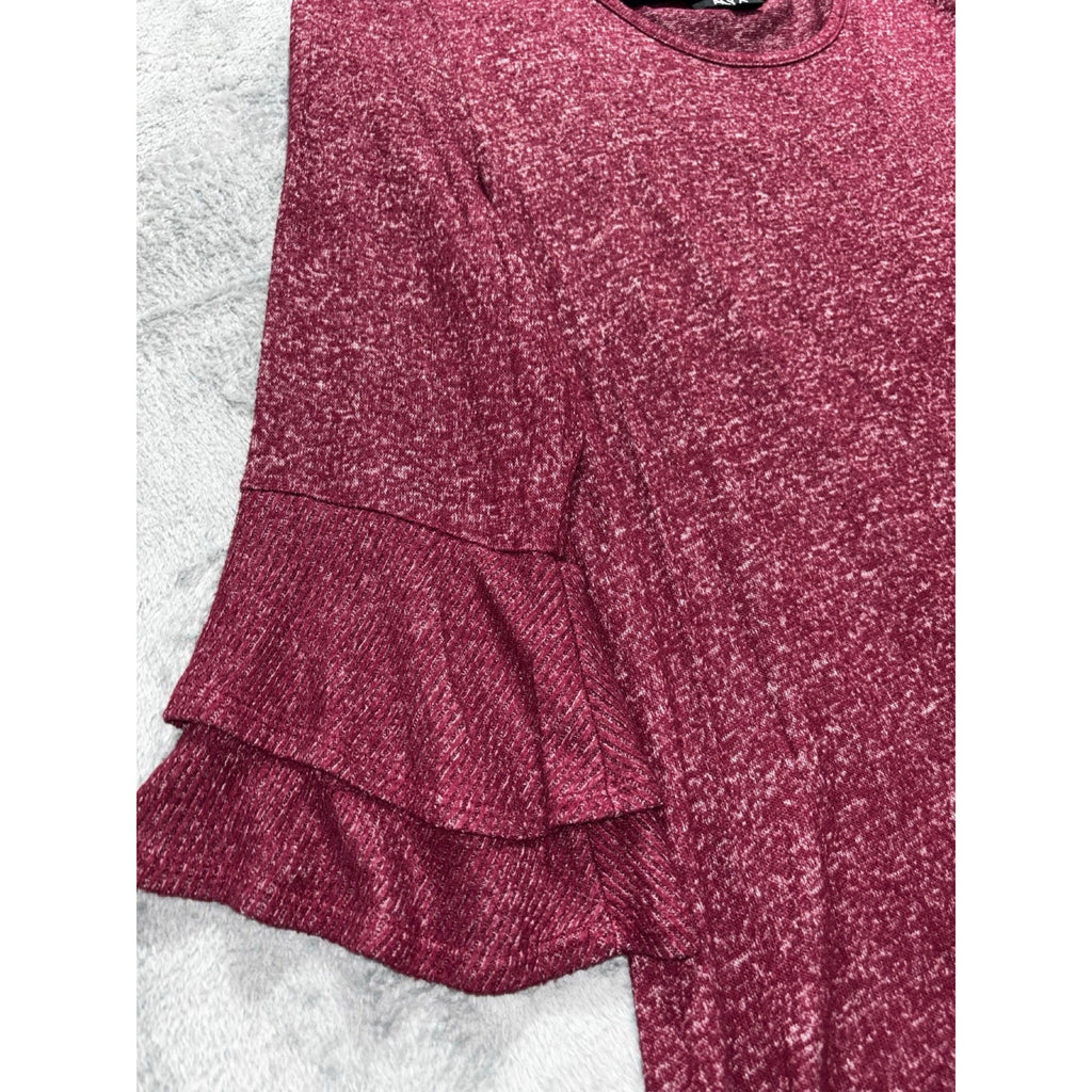 ALYX Womens L Burgundy Heather Ruffle Sleeve Top Boho Casual Cozy