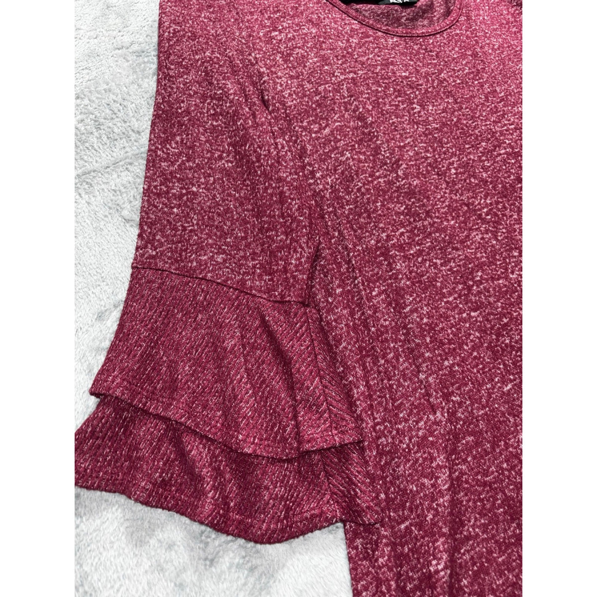 ALYX Womens L Burgundy Heather Ruffle Sleeve Top Boho Casual Cozy