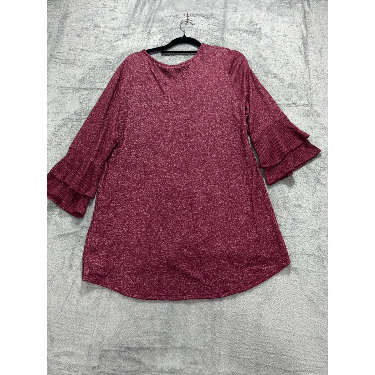 ALYX Womens L Burgundy Heather Ruffle Sleeve Top Boho Casual Cozy