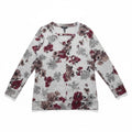Ellen Tracy L Womens Gray Burgundy Floral V-Neck Sweater Boho Casual Cozy