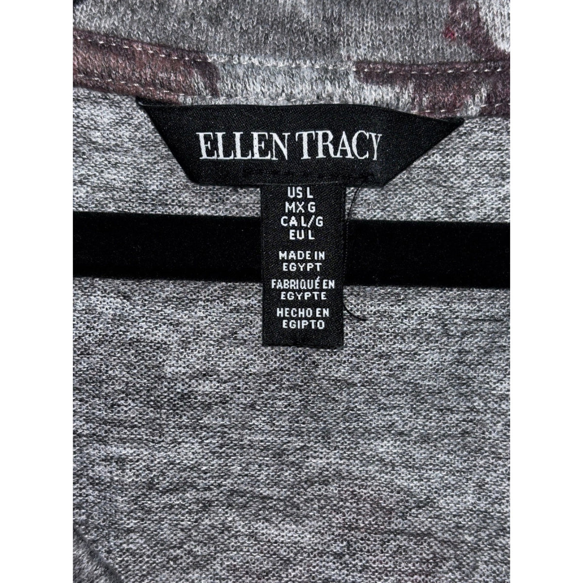 Ellen Tracy L Womens Gray Burgundy Floral V-Neck Sweater Boho Casual Cozy