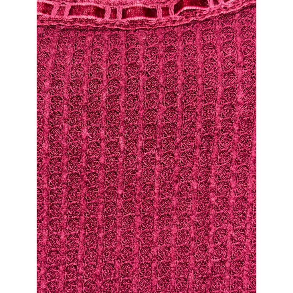 Tahari Womens L Burgundy Waffle Knit Long Sleeve Top Casual Cozy Boho